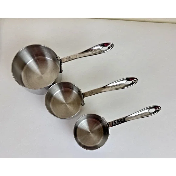 All-Clad Stainless Steel 3 piece Measuring Cup Set 1 -1/2, 3/4, 2/3 cup - Picture 2 of 13